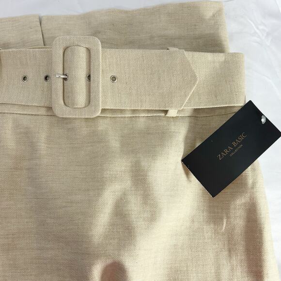 Zara high waisted linen belted mini skirt beige NWT - Picture 4 of 4